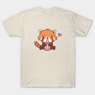 Cute Red Panda Drinking Bubble Tea T-Shirt